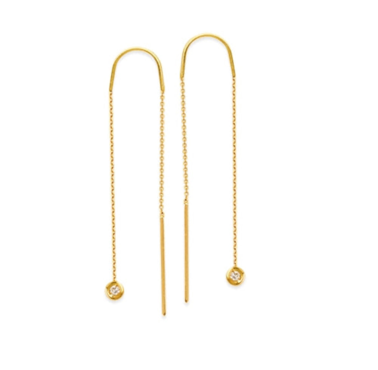 14k yellow gold diamond threaded earrings