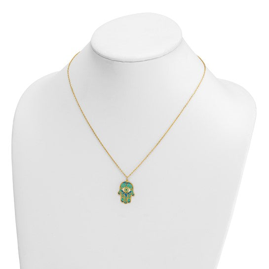 14K Blue Enamel Hamsa