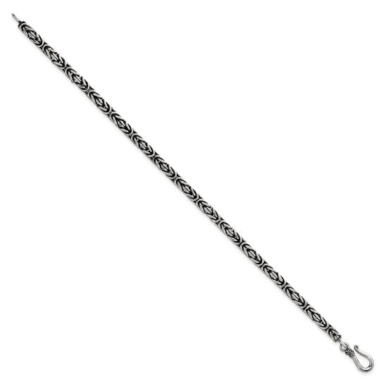 Sterling Silver Antiqued 4.0mm Byzantine 8 Inch Hook Clasp Mens
