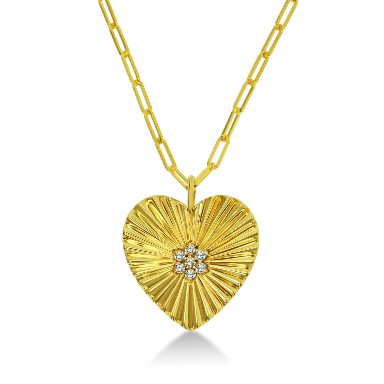 14k Yellow Gold Fluted Heart Necklace