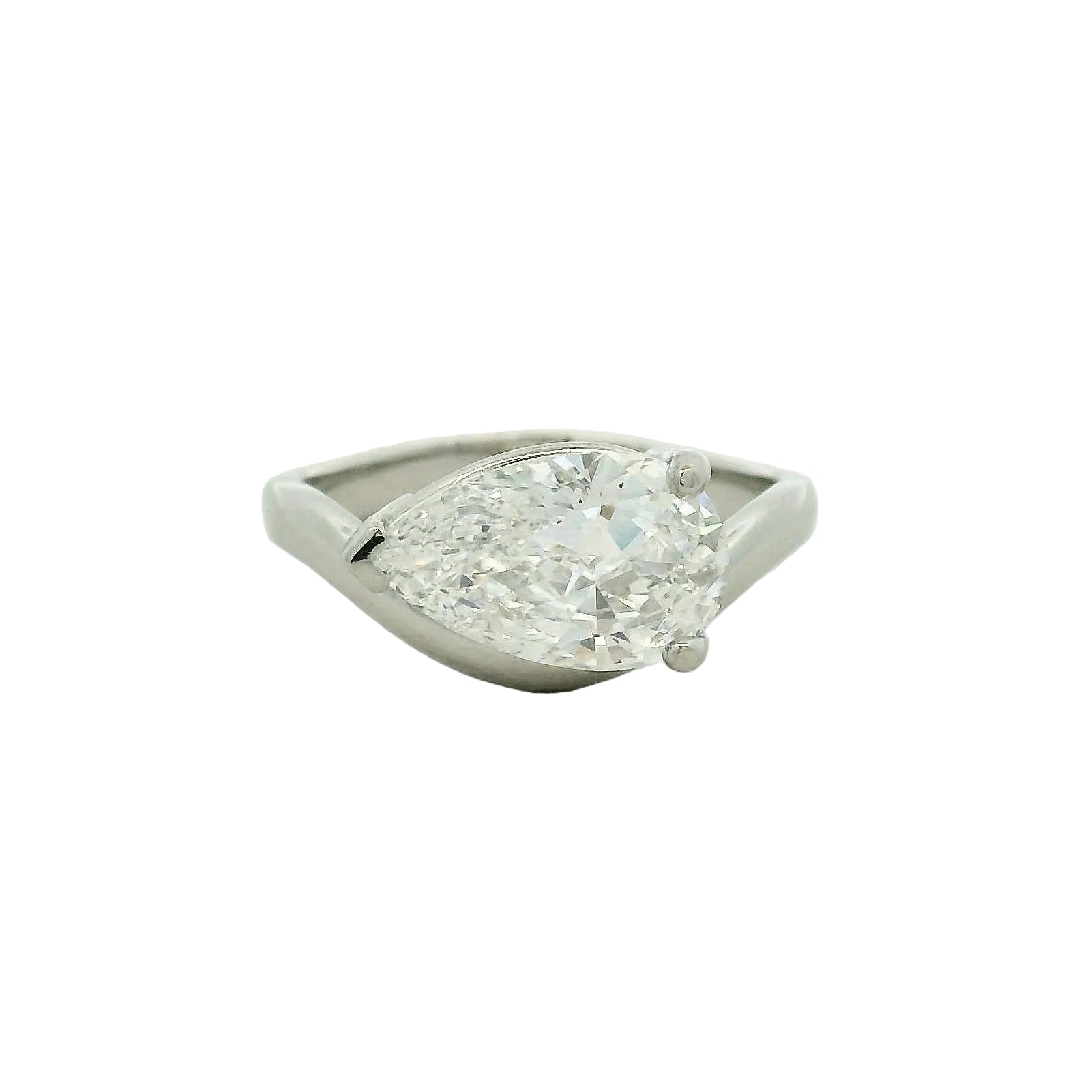 East-West Pear Diamond Solitaire Ring in White Gold