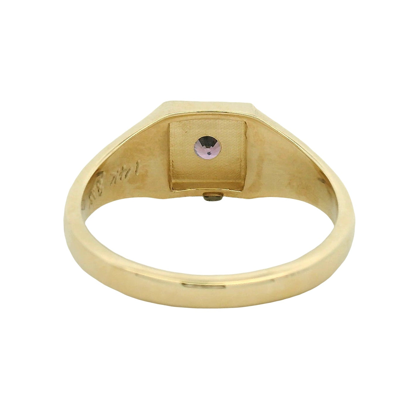 Yellow Gold Amethyst Signet Ring with Leaf Engraving