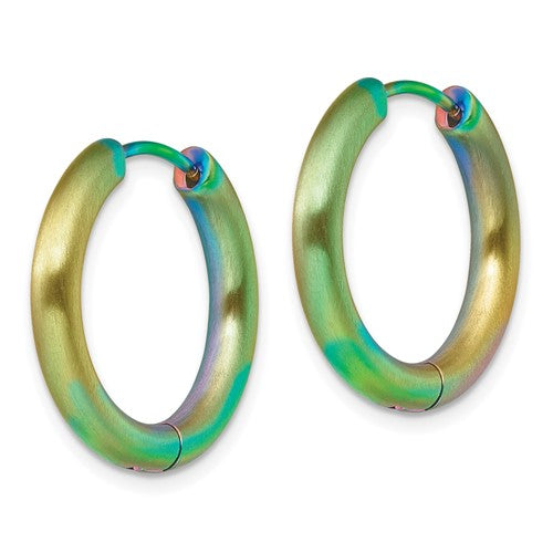 Stainless Steel Brushed Rainbow IP-plated Hinged Hoop Earrings
