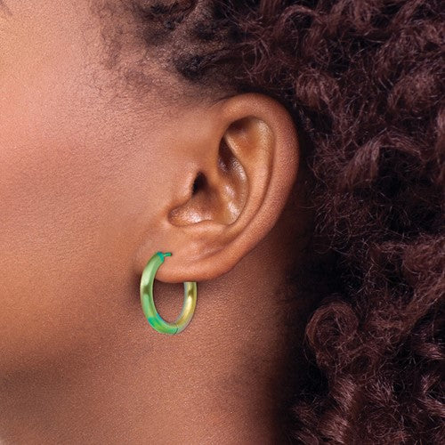 Stainless Steel Brushed Rainbow IP-plated Hinged Hoop Earrings