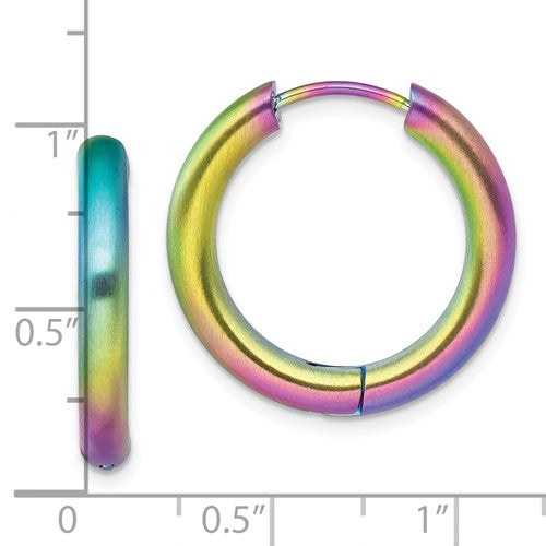 Stainless Steel Brushed Rainbow IP-plated Hinged Hoop Earrings