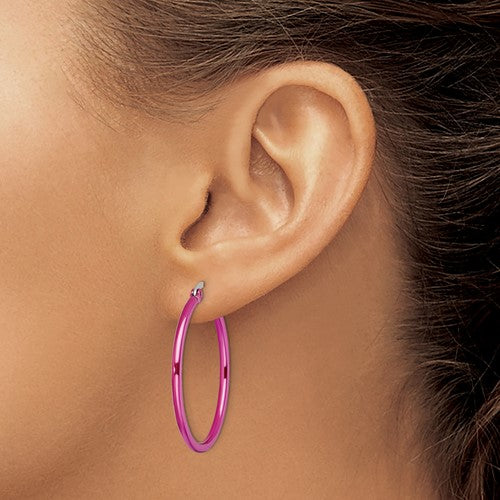 Stainless Steel Polished Pink IP-plated Hoop Earrings