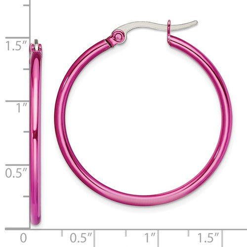 Stainless Steel Polished Pink IP-plated Hoop Earrings