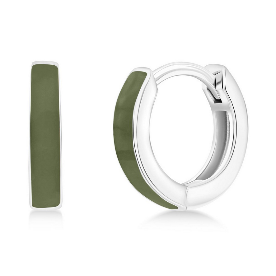 Sterling Silver 11mm Enamel Huggies - Sage Green