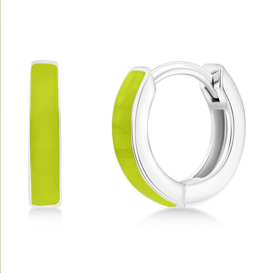 Sterling Silver 11mm Enamel Huggies - Peridot