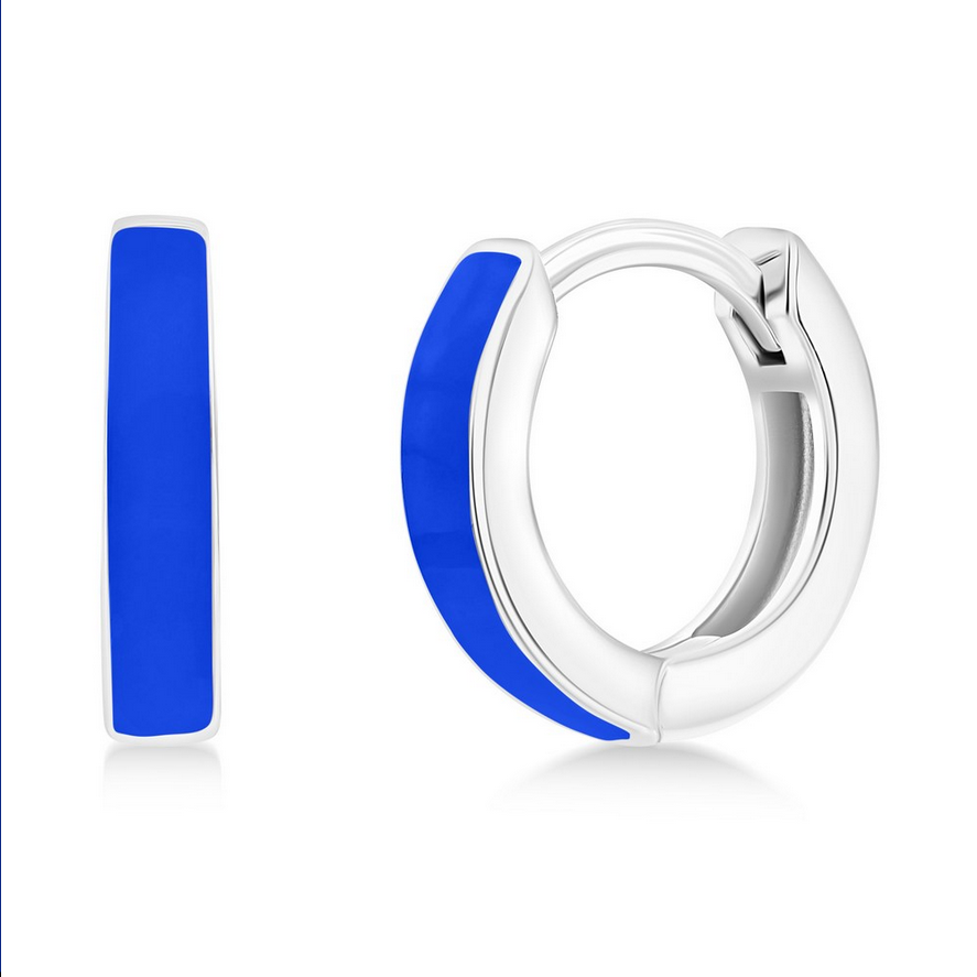 Sterling Silver 11mm Enamel Huggies - Dark Blue