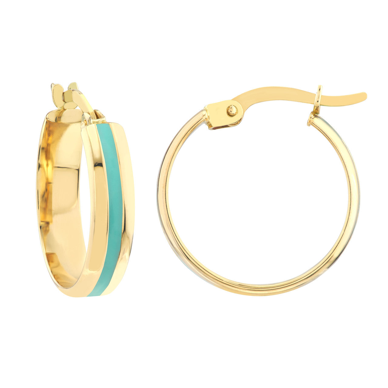 14k Turquoise Enamel Hoops
