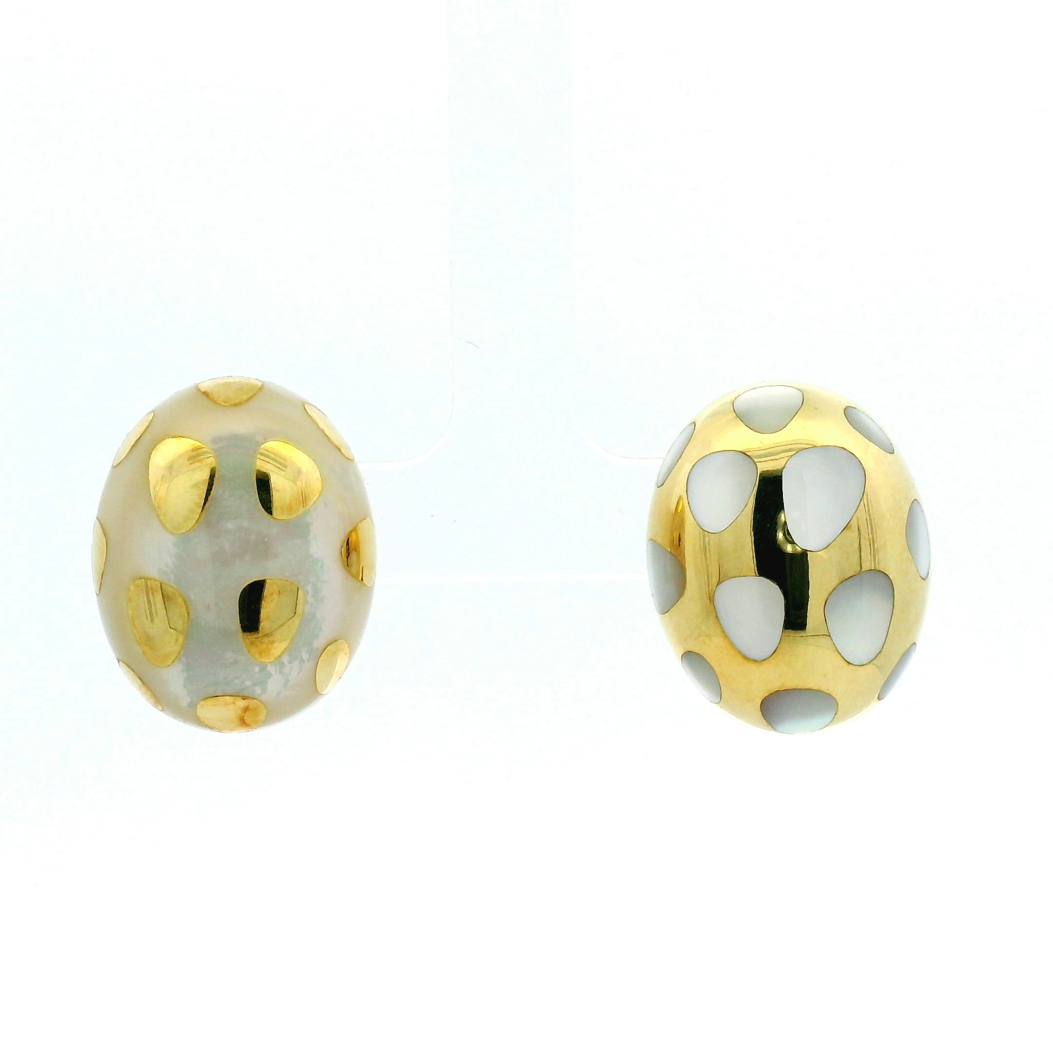 Yellow Gold and Pearl Inlaid Domed Stud Earrings