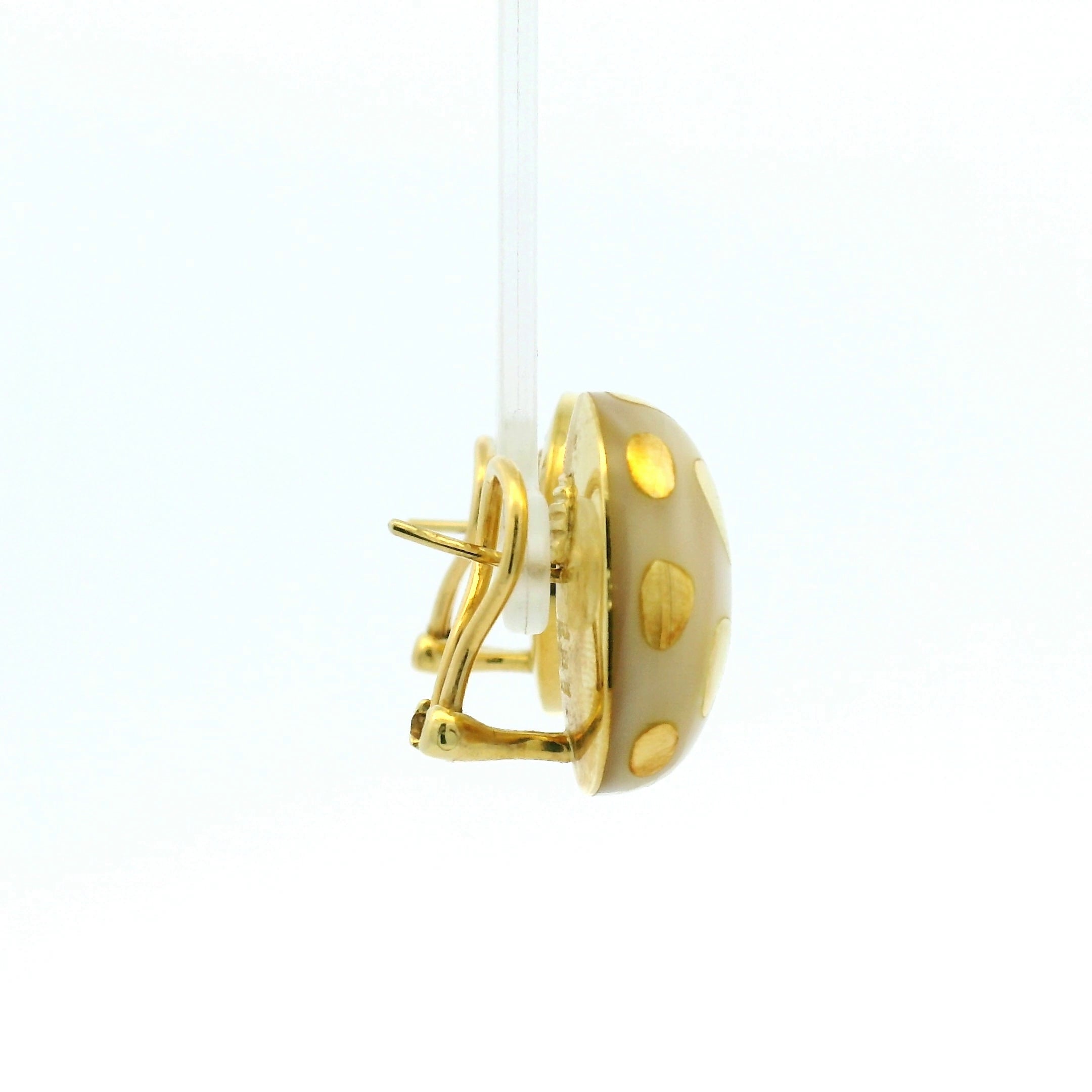 Yellow Gold and Pearl Inlaid Domed Stud Earrings