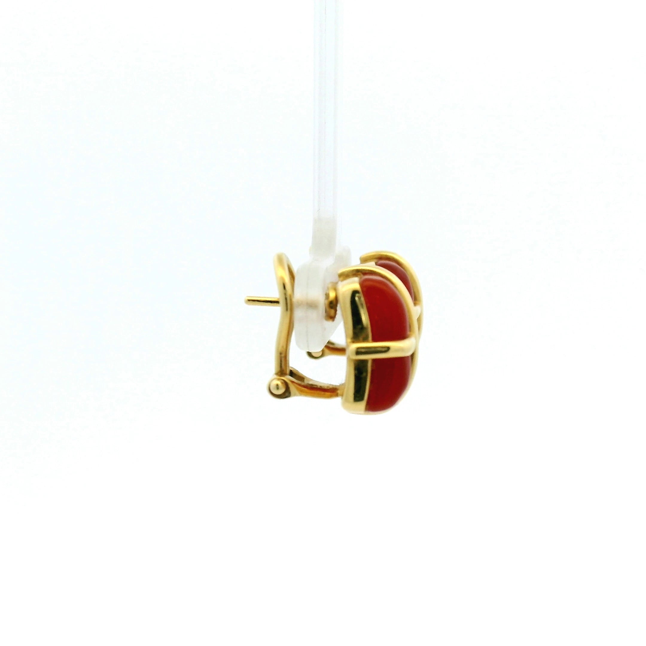Yellow Gold Carved Square Agate Stud Earrings