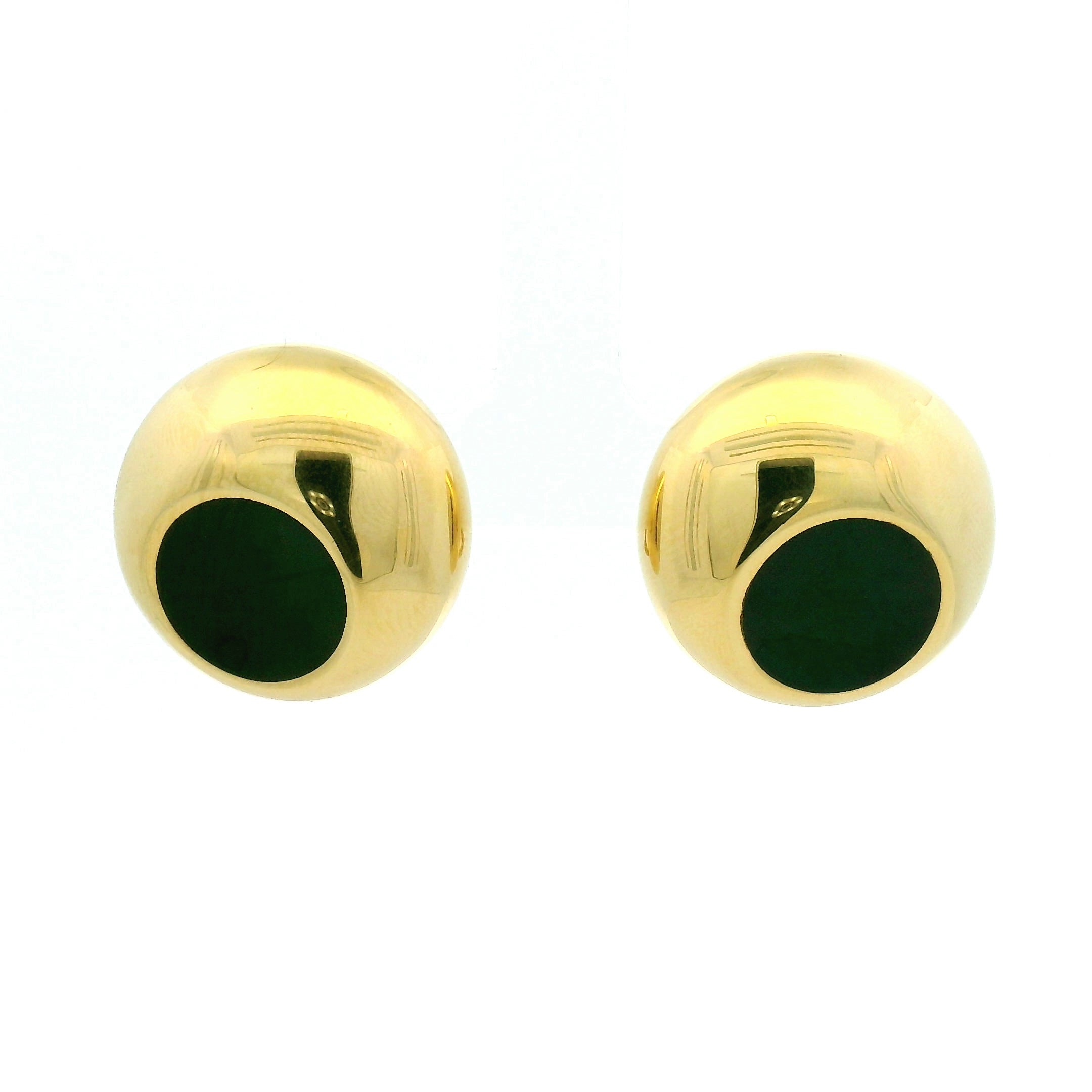 Yellow Gold Dome Stud Earrings with Jade Inlay