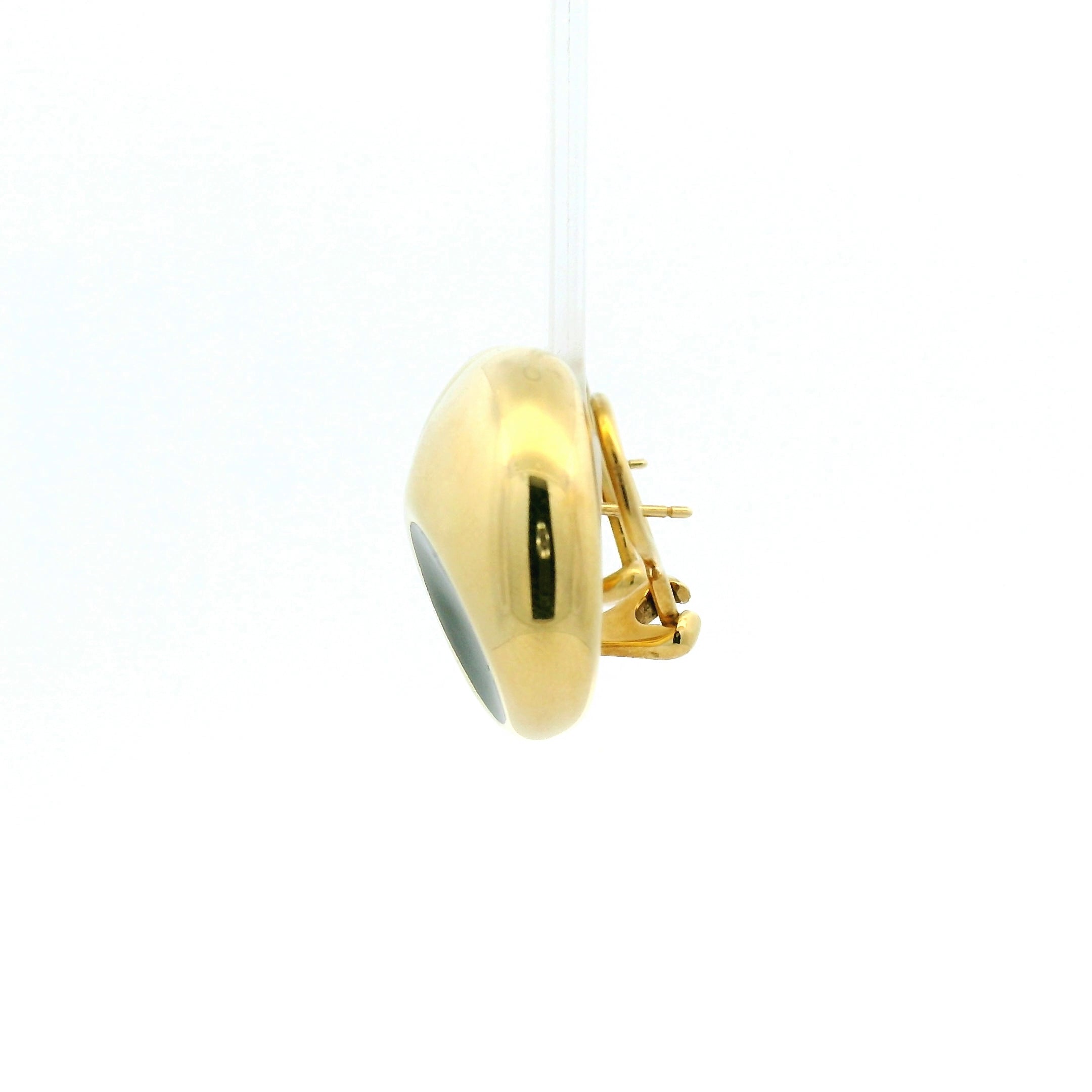 Yellow Gold Dome Stud Earrings with Jade Inlay
