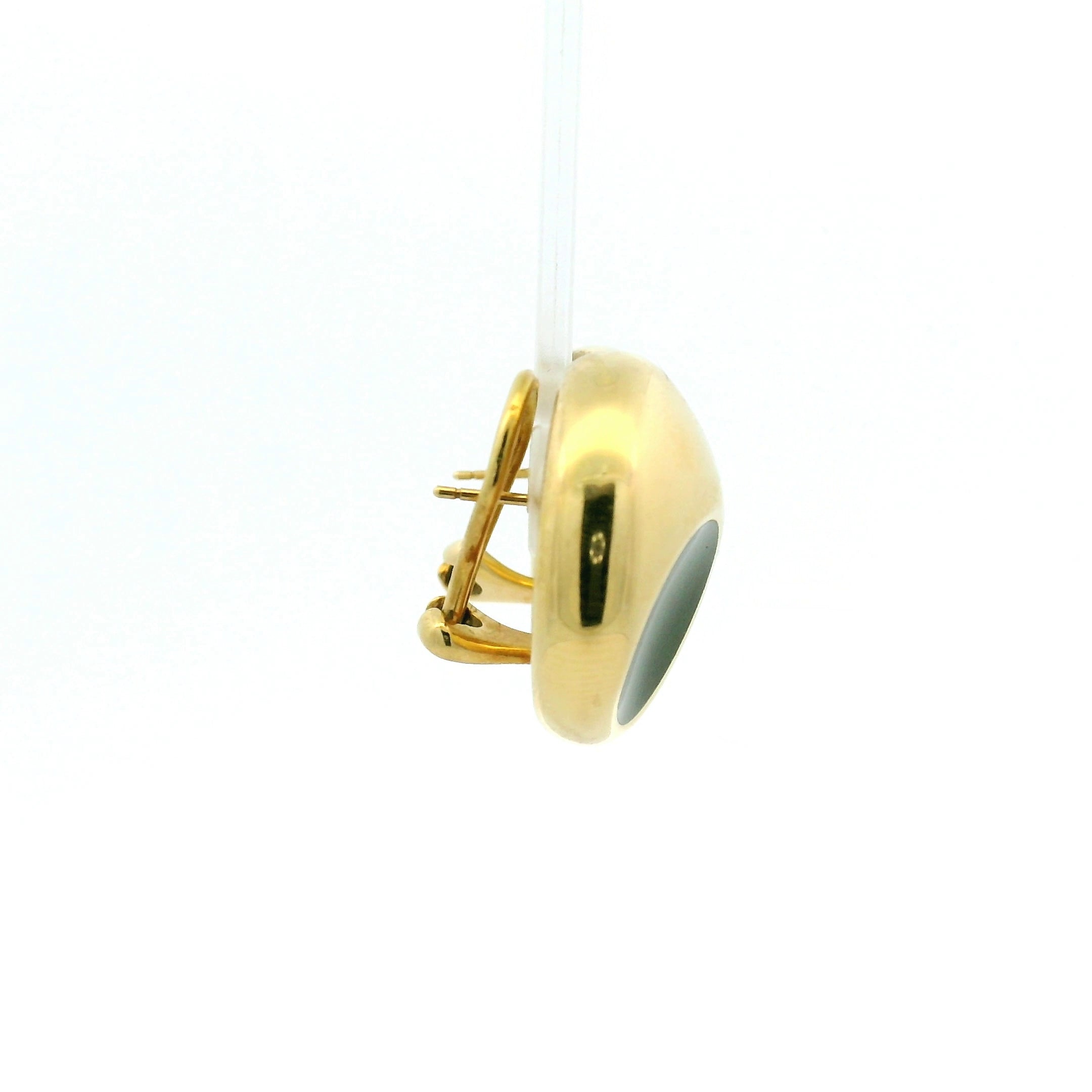 Yellow Gold Dome Stud Earrings with Jade Inlay