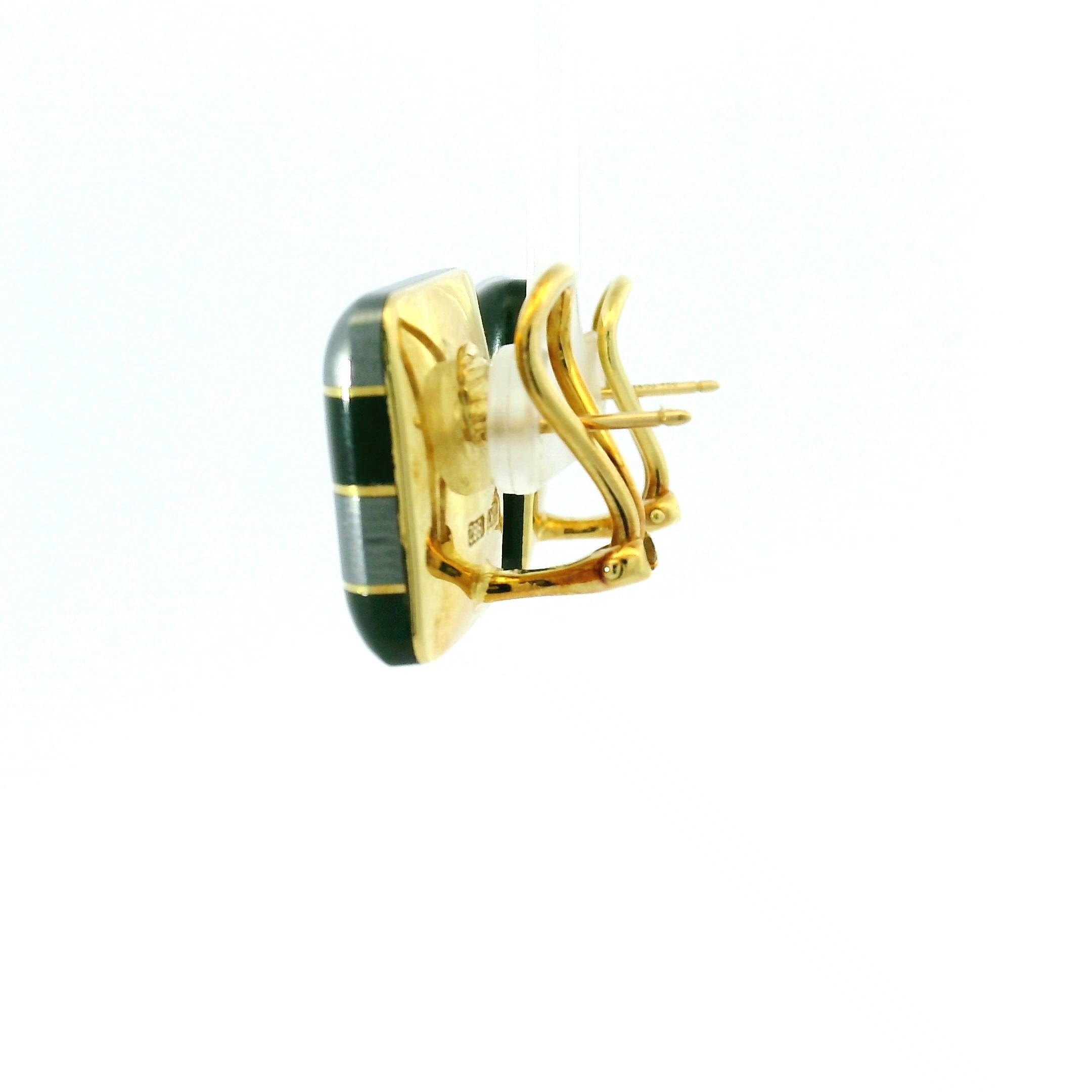 Square Striped Black and Grey Cufflinks with Gold-Tone Accents