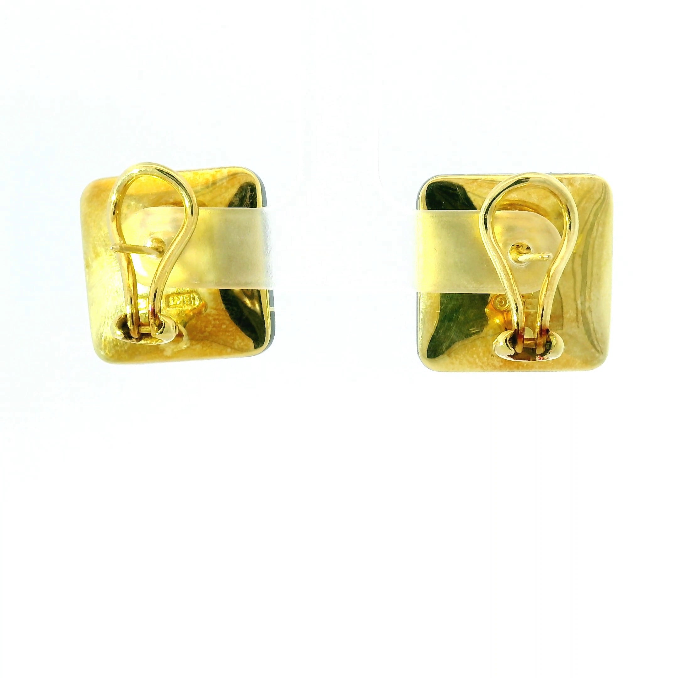 Square Striped Black and Grey Cufflinks with Gold-Tone Accents