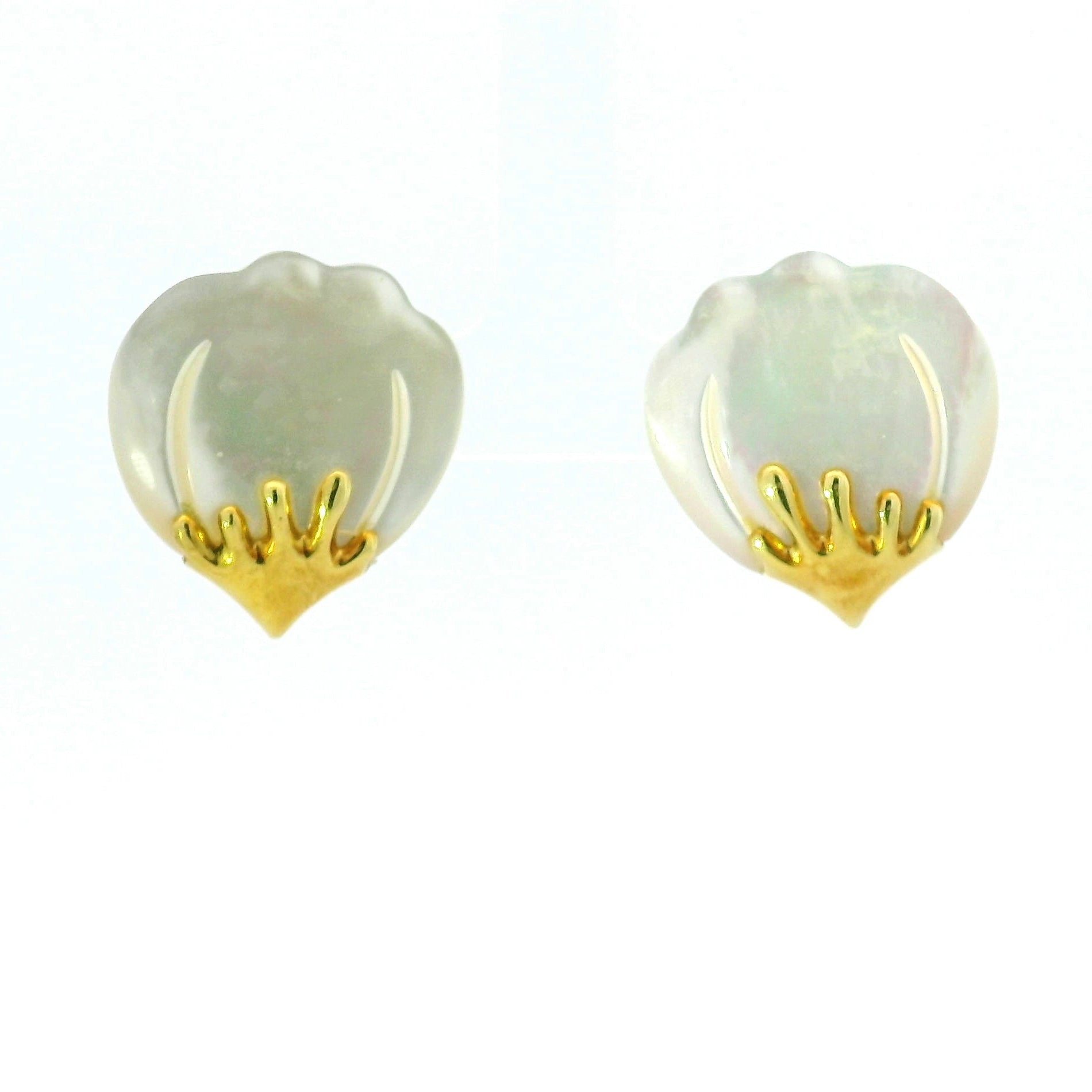 Yellow Gold Pearl Stud Earrings with Organic Setting