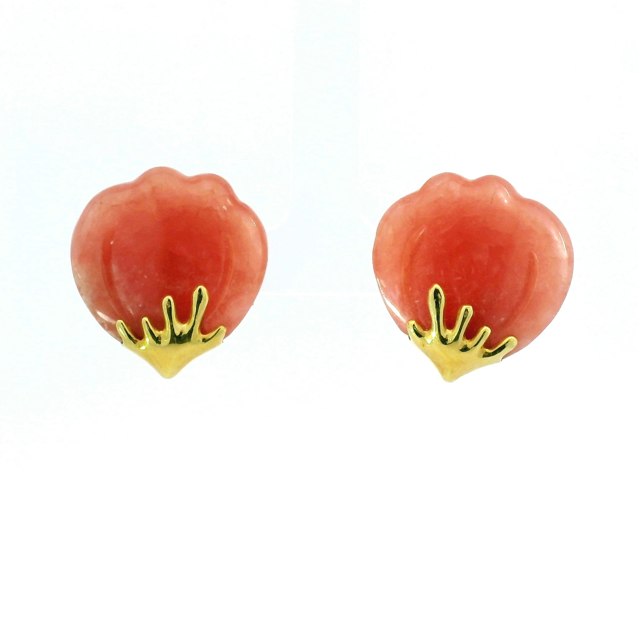 Carved Coral Stud Earrings in Yellow Gold