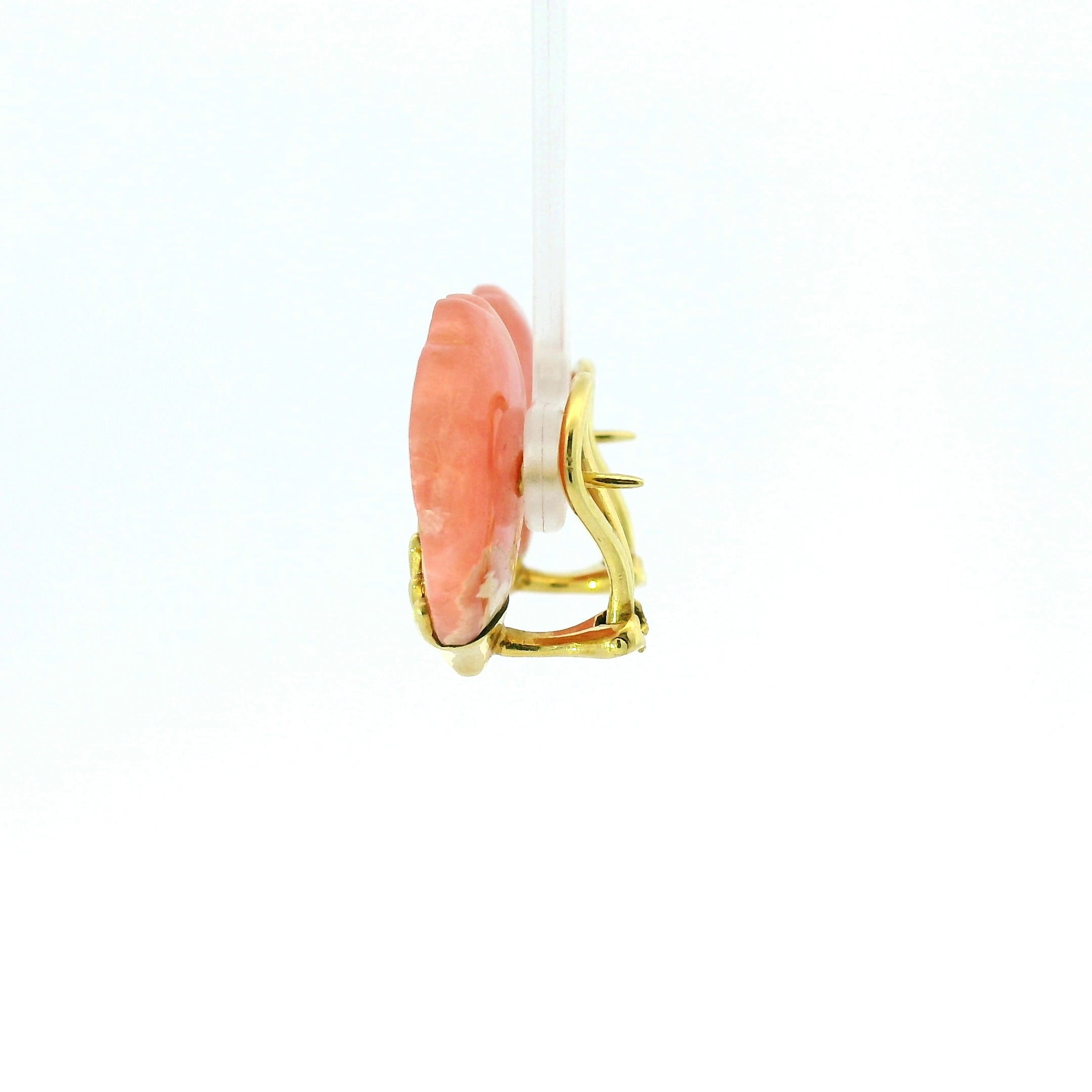 Carved Coral Stud Earrings in Yellow Gold
