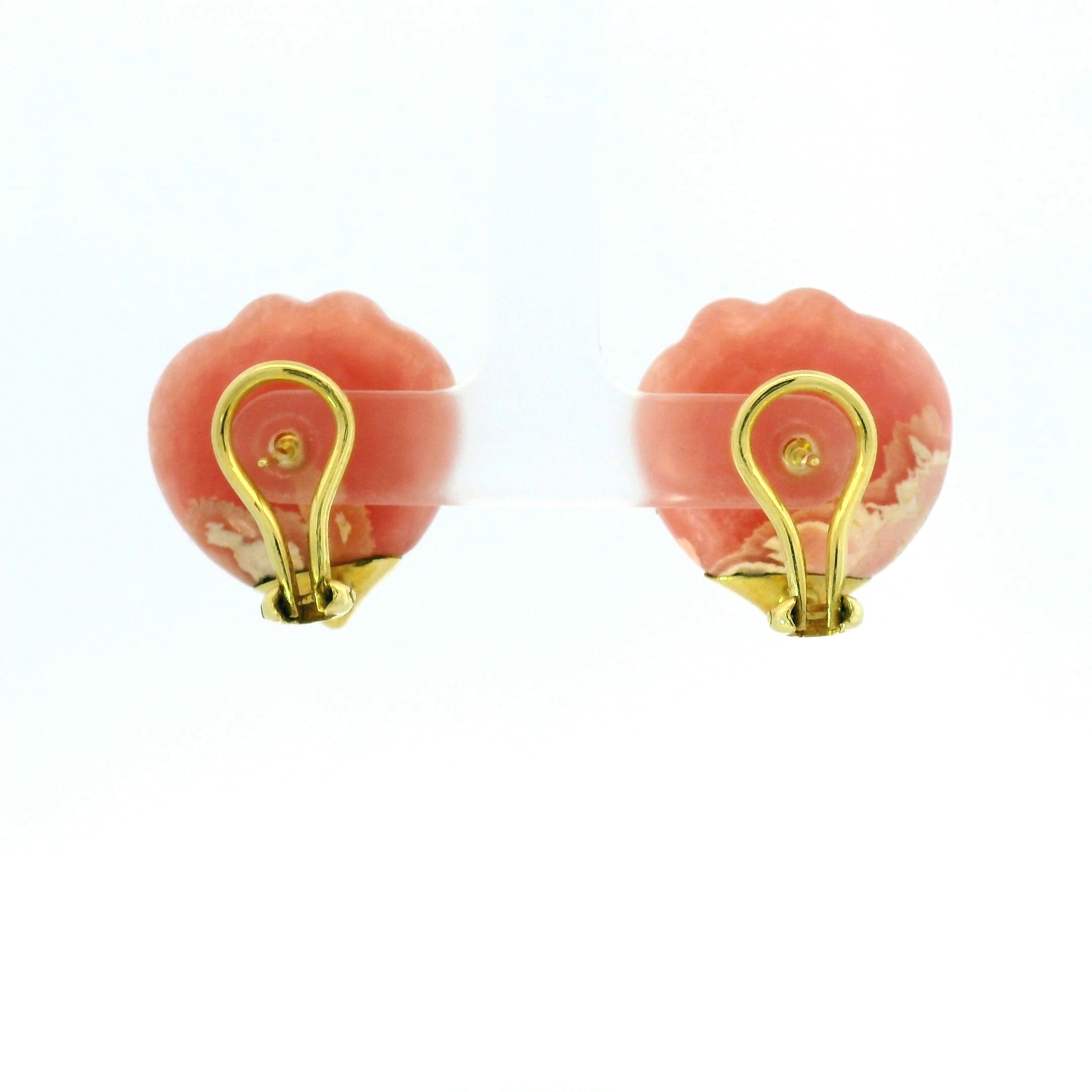 Carved Coral Stud Earrings in Yellow Gold