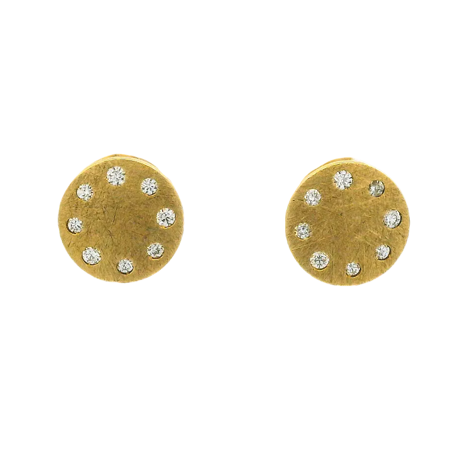 14KYG Brushed Button Earrings