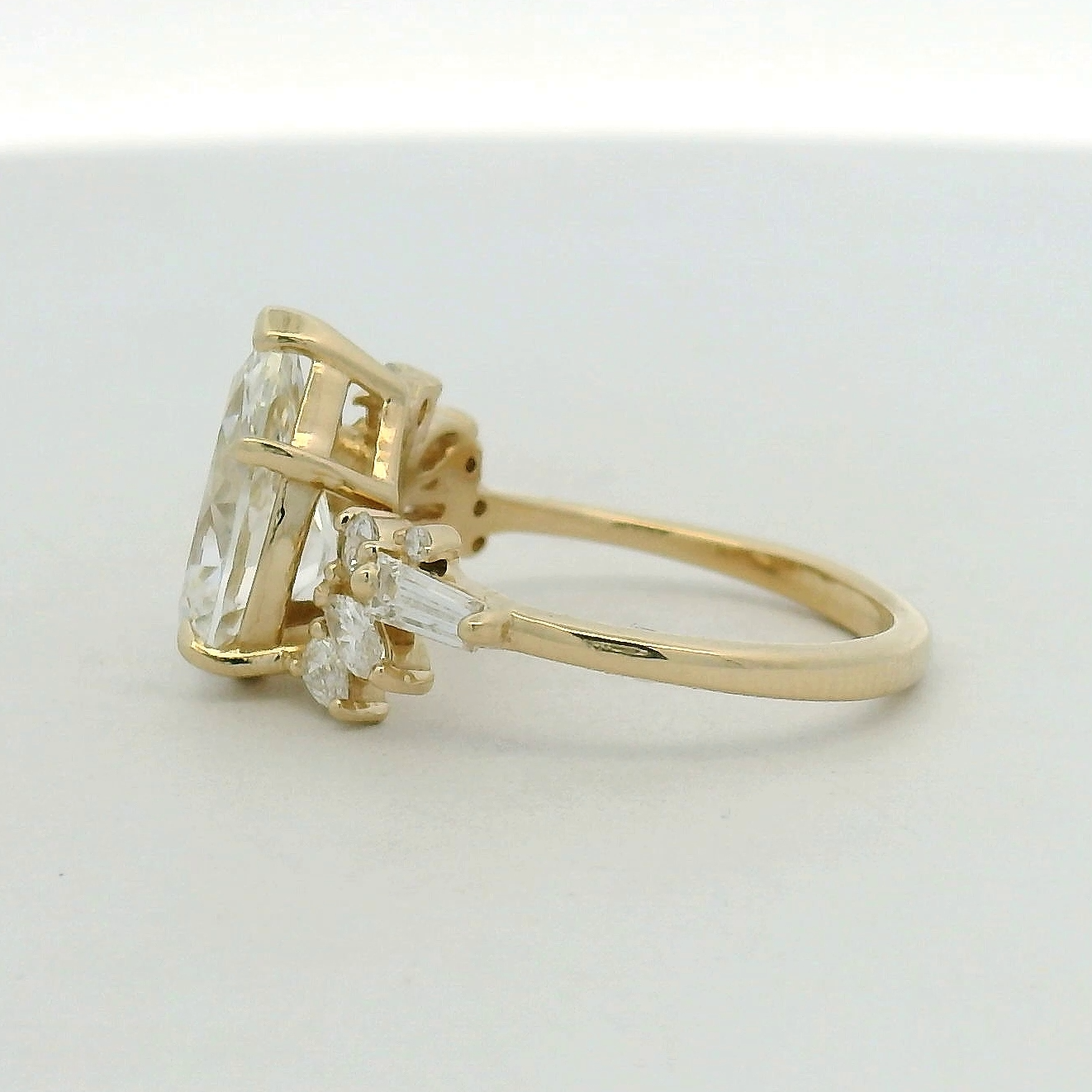 Pear Cut Diamond Asymmetrical Cluster Ring in Yellow Gold
