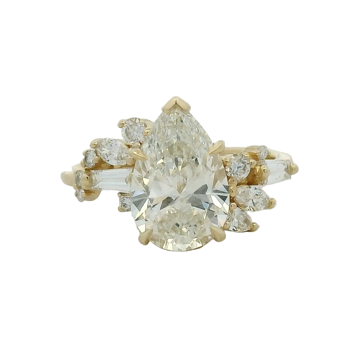 Pear Cut Diamond Asymmetrical Cluster Ring in Yellow Gold