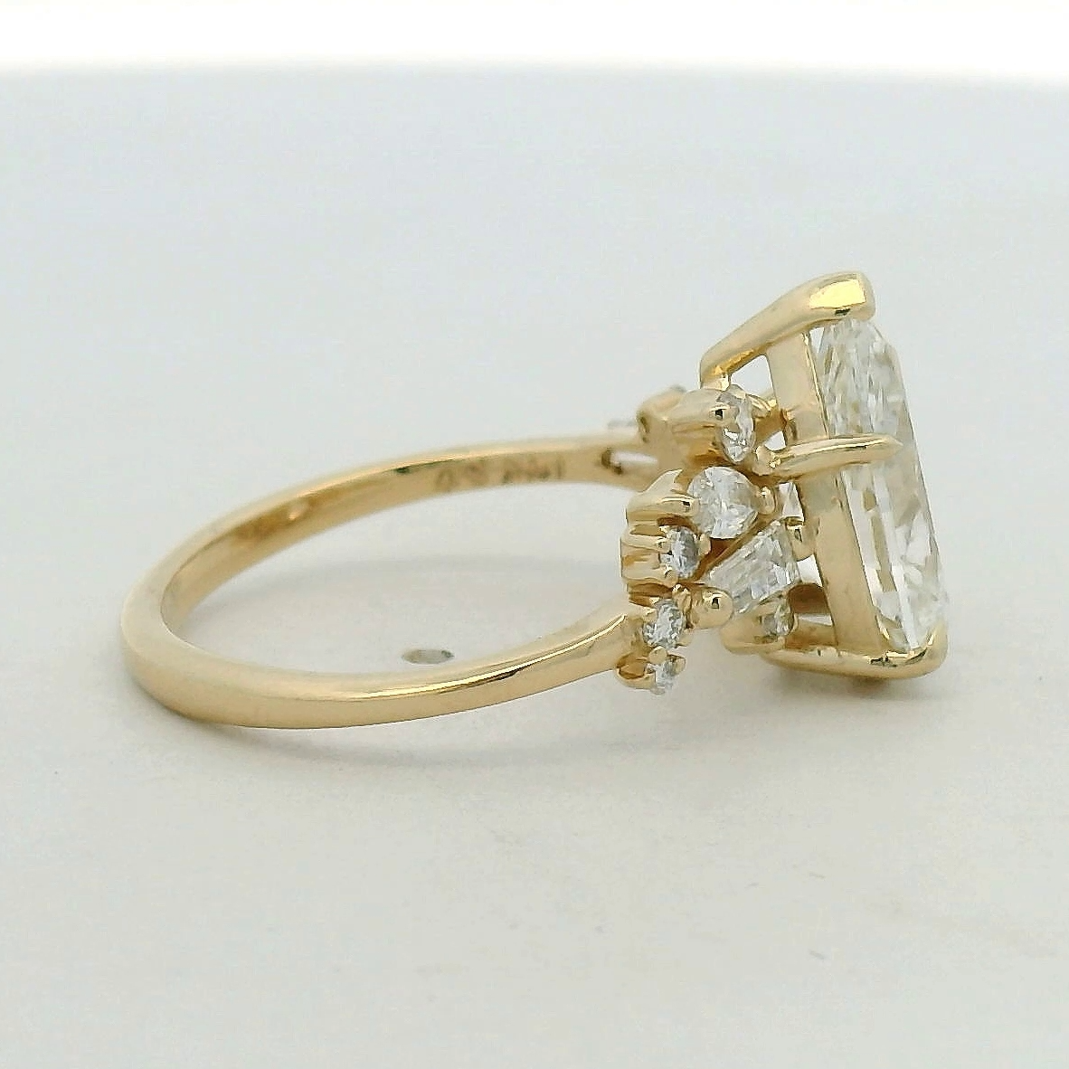 Pear Cut Diamond Asymmetrical Cluster Ring in Yellow Gold