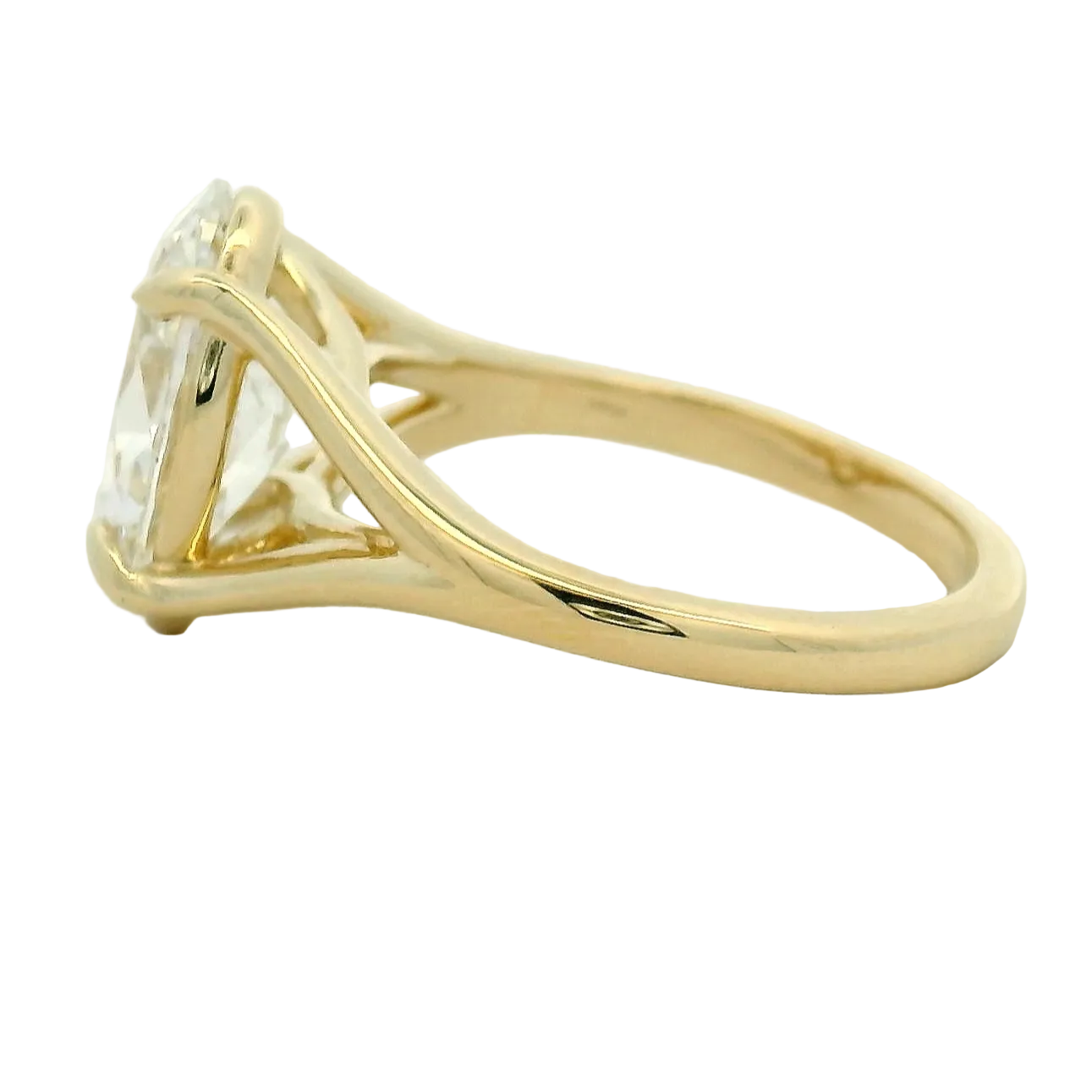 Marquise Diamond Split Shank Solitaire Ring in Yellow Gold