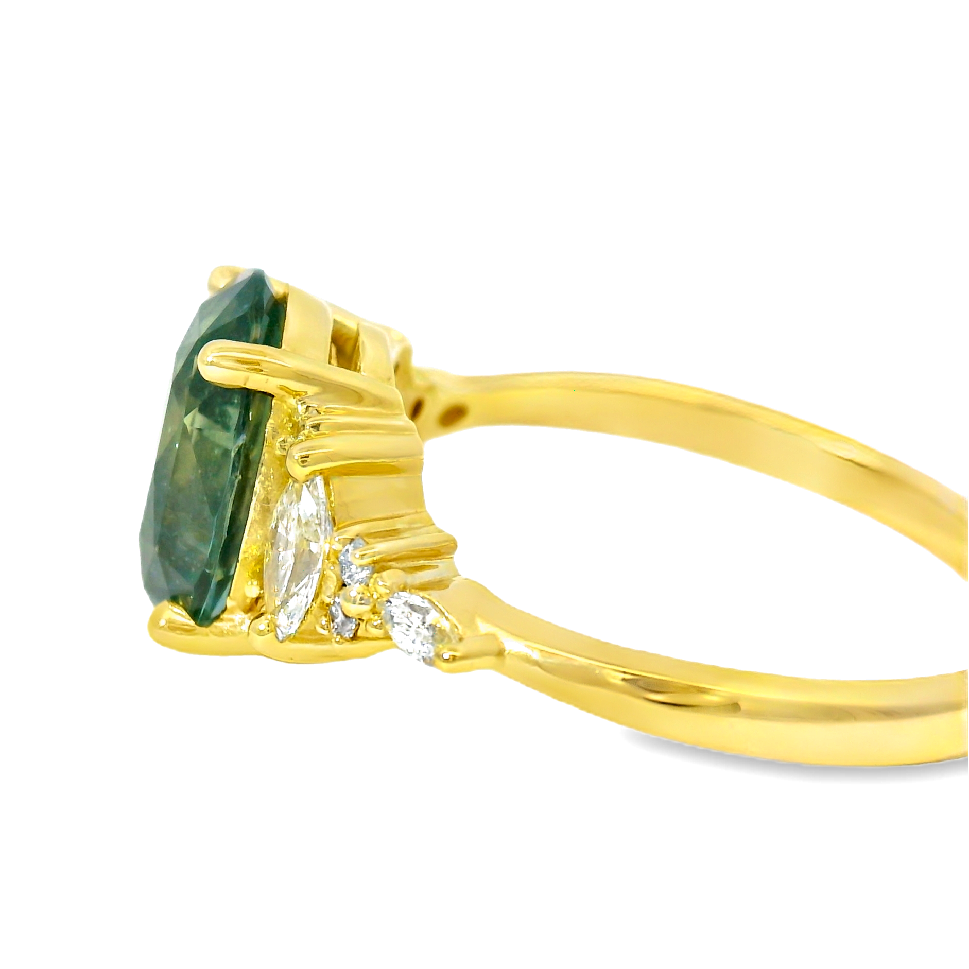 Yellow Gold Multistone Ring with Emerald Green Sapphire