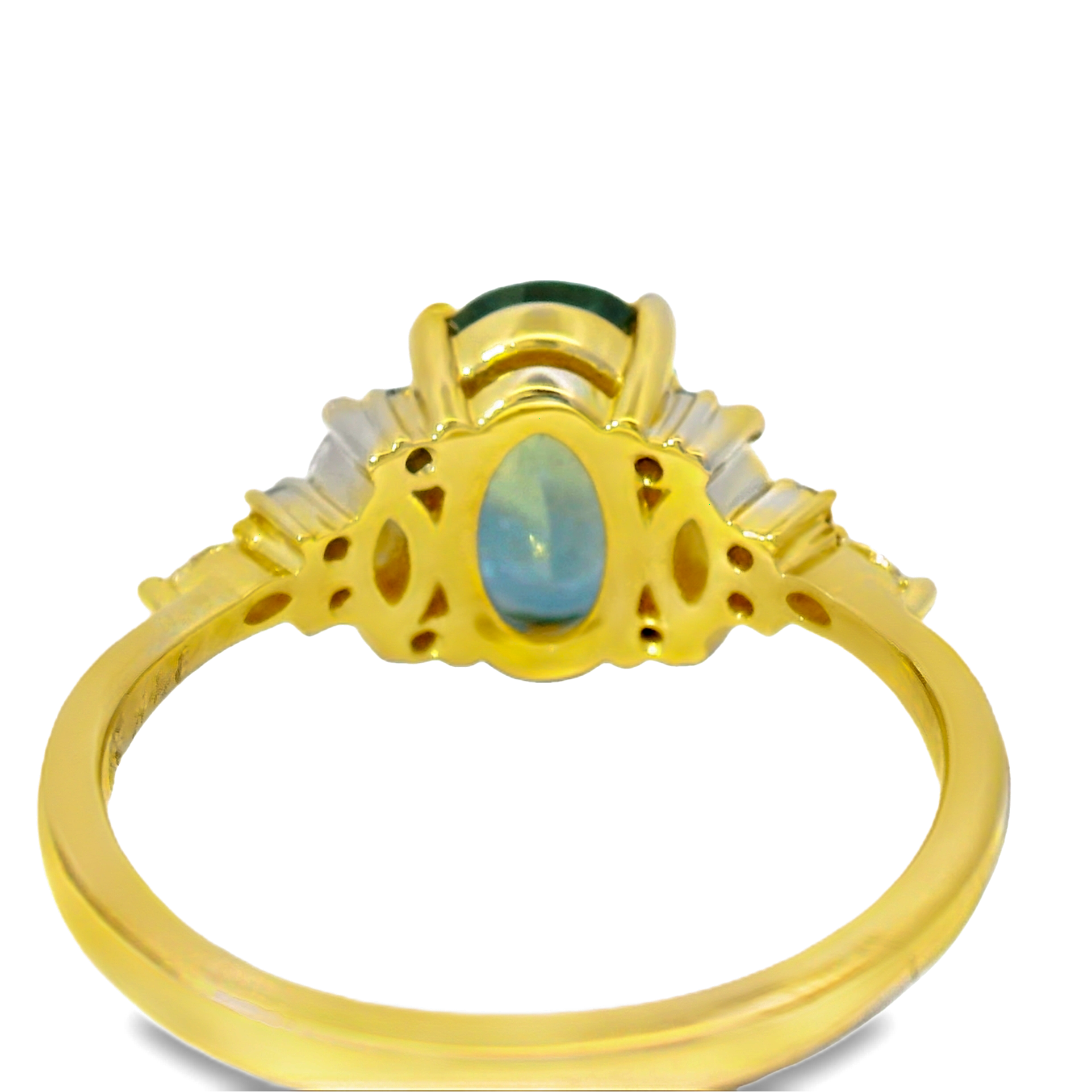 Yellow Gold Multistone Ring with Emerald Green Sapphire