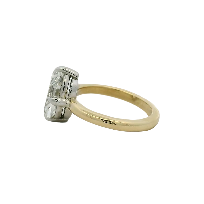 14KT two tone compass solitaire LG elongated antique cushion dia engagement ring