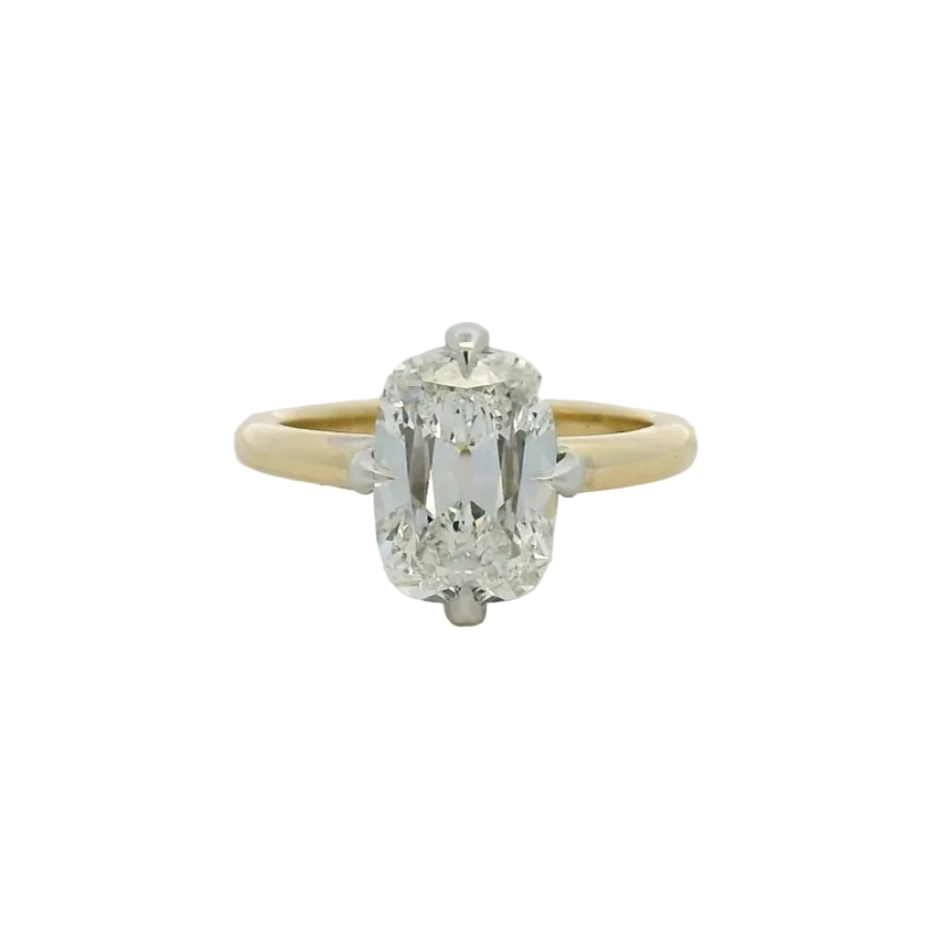 14KT two tone compass solitaire LG elongated antique cushion dia engagement ring