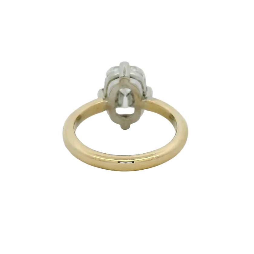 14KT two tone compass solitaire LG elongated antique cushion dia engagement ring