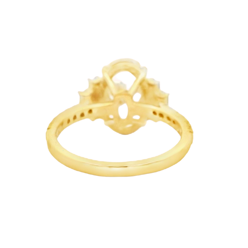 Yellow Gold Oval Diamond Ring with Stepped Baguette Accents