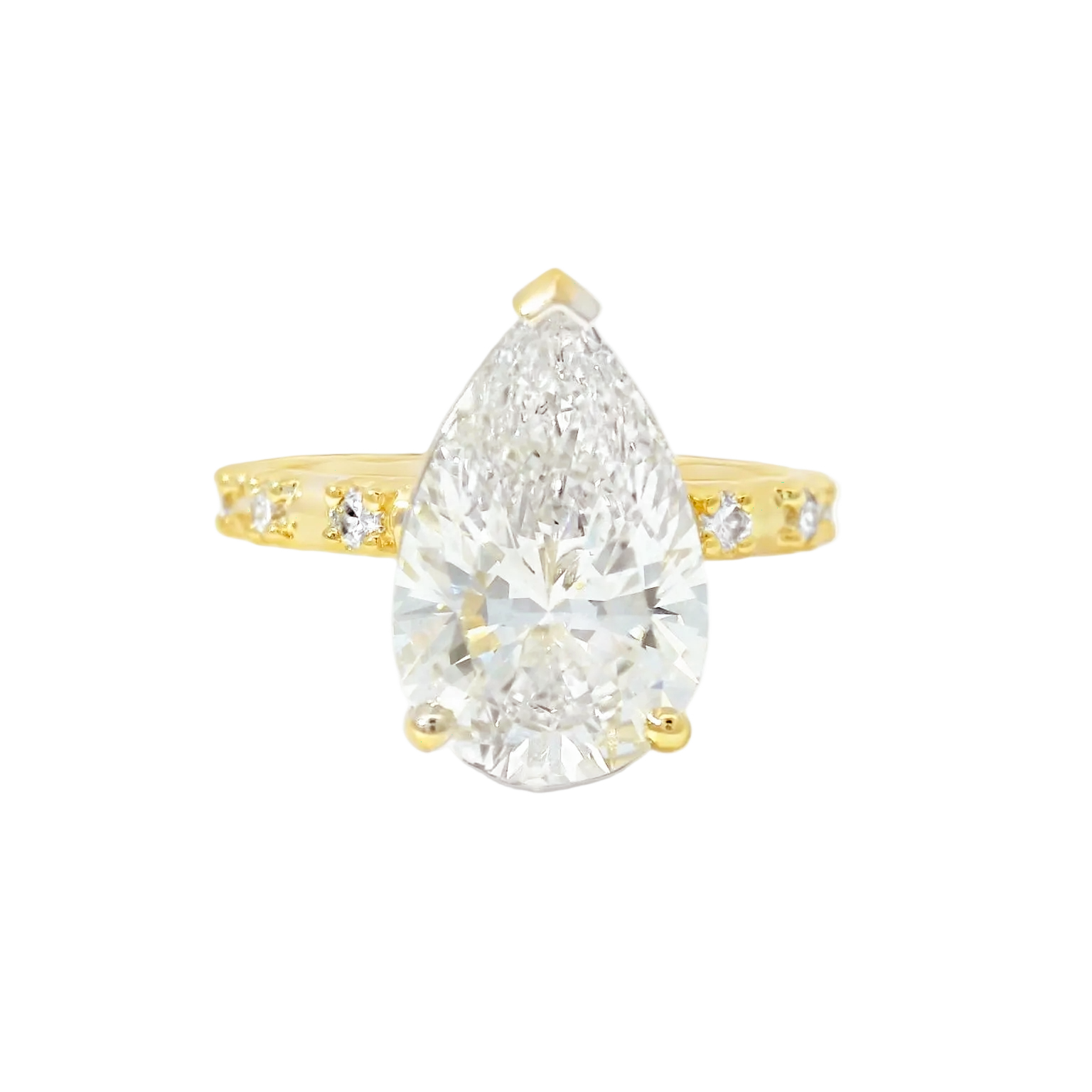 Yellow Gold Multistone Ring with Pear Cut Diamond