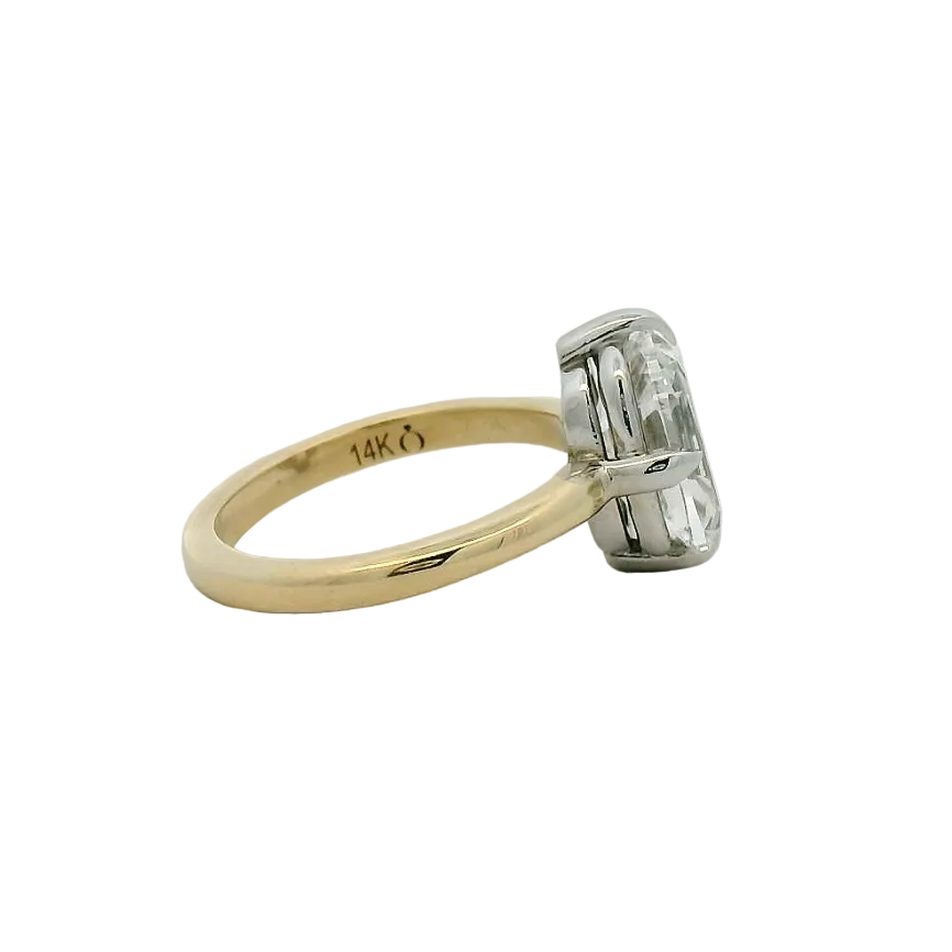 14KT two tone compass solitaire LG elongated antique cushion dia engagement ring