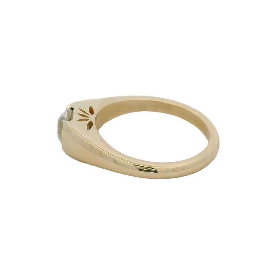 14KT yellow gold half bezel solitaire old mine cut dia engagement ring