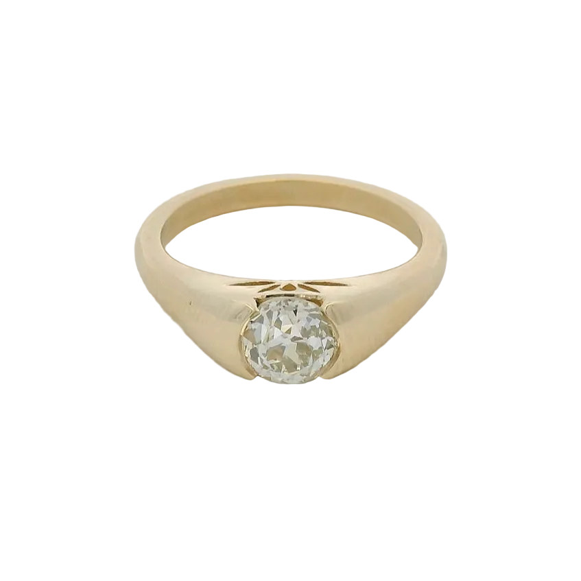 14KT yellow gold half bezel solitaire old mine cut dia engagement ring