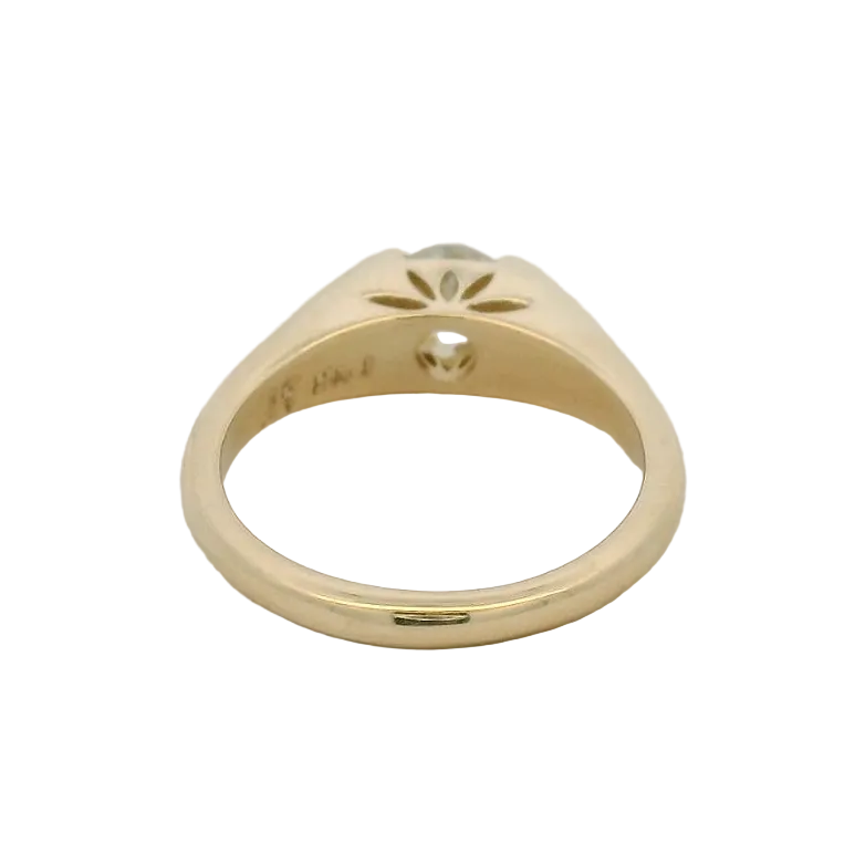 14KT yellow gold half bezel solitaire old mine cut dia engagement ring