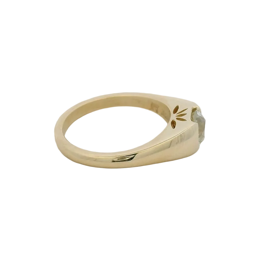 14KT yellow gold half bezel solitaire old mine cut dia engagement ring