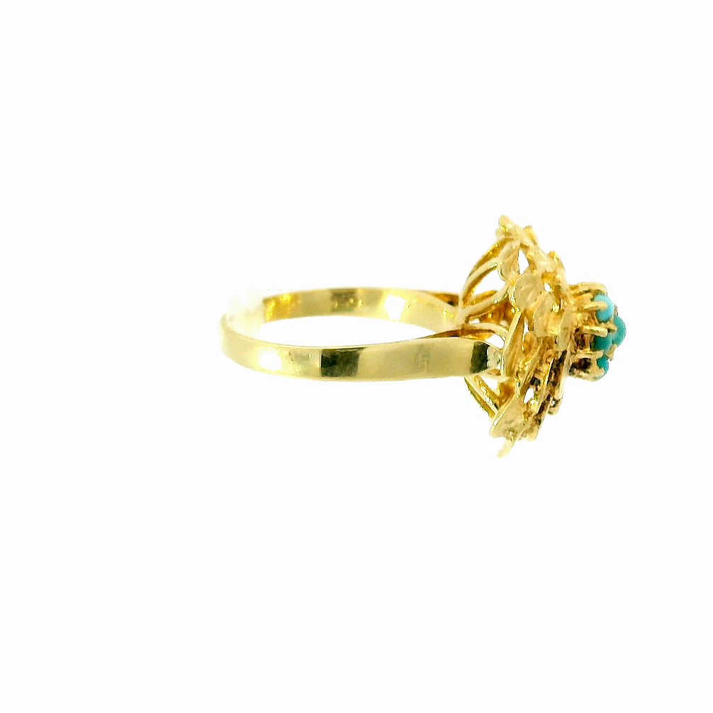 Vintage 18KYG Turquoise Flower Ring