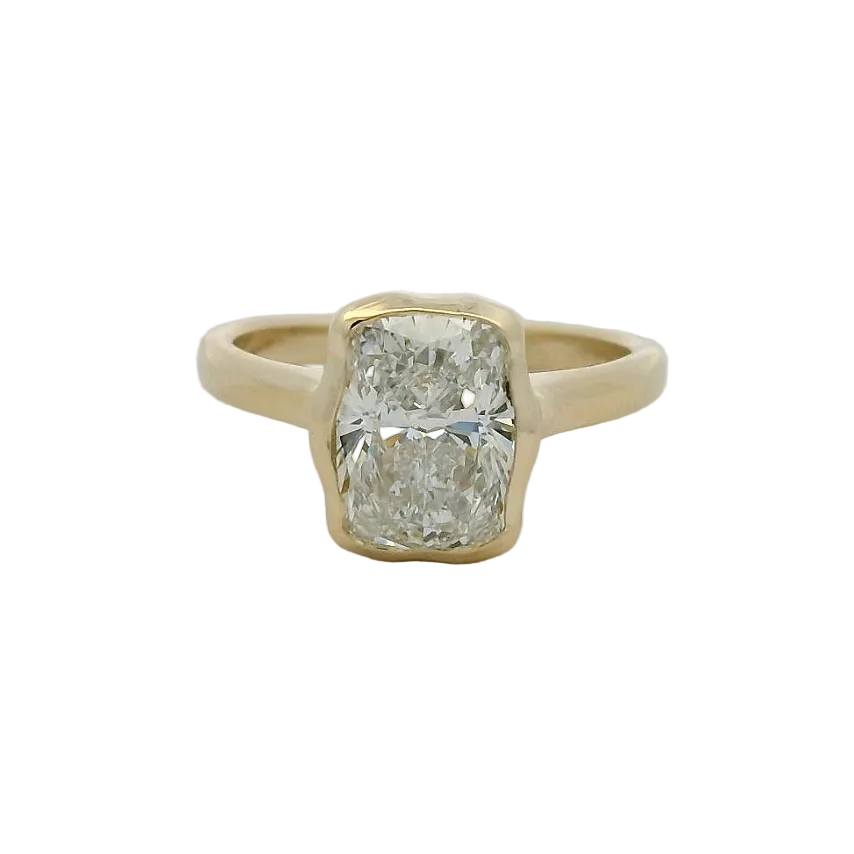 14KT Yellow Gold Organic Bezel Cushion LG Dia Engagement Ring