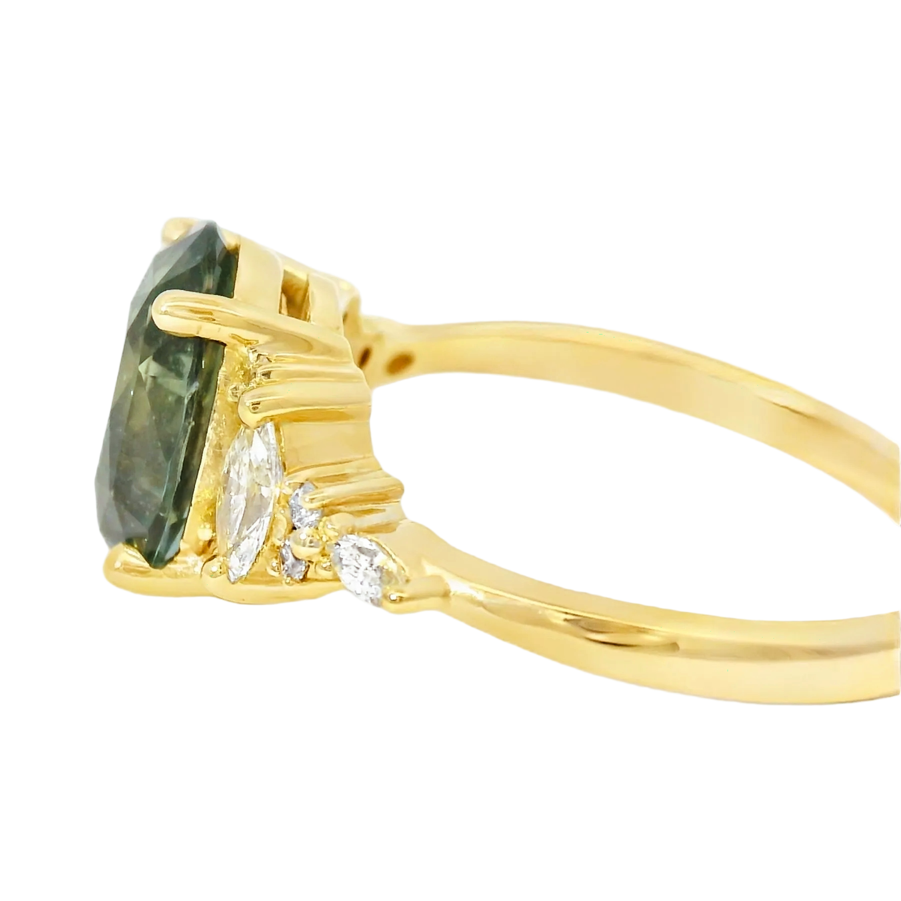 Yellow Gold Multistone Ring with Emerald Green Sapphire