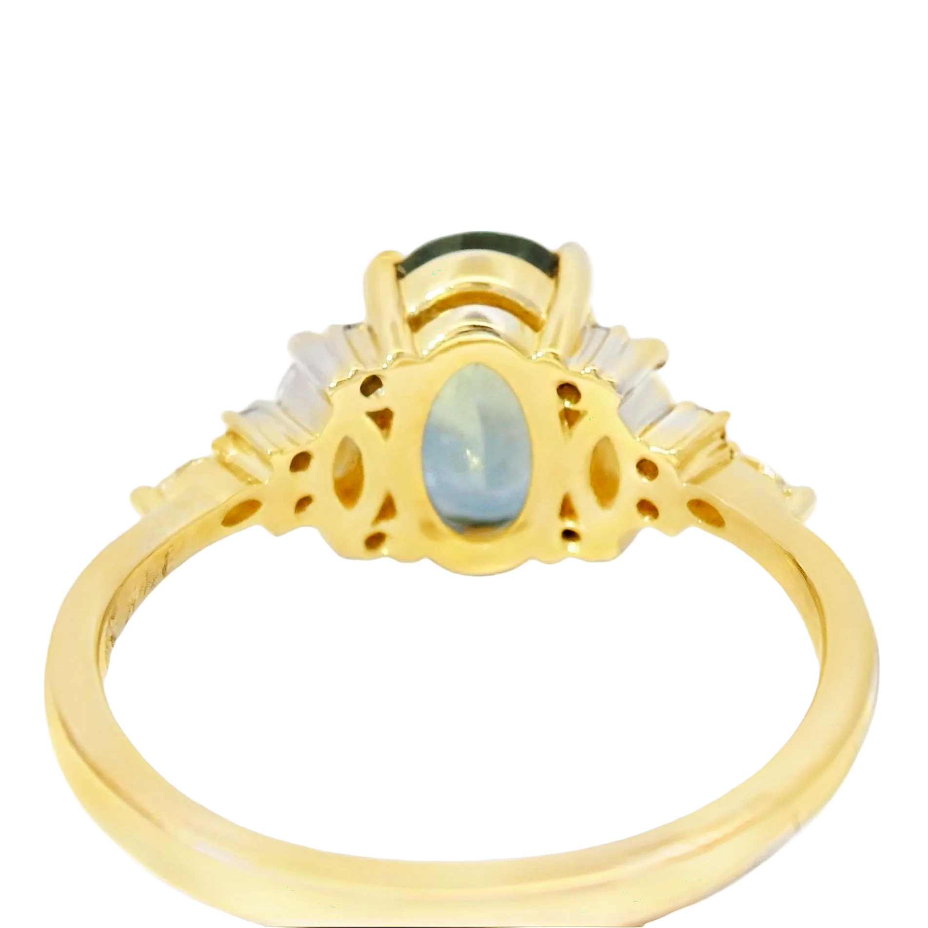 Yellow Gold Multistone Ring with Emerald Green Sapphire