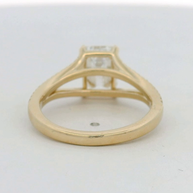 14KT yellow gold split shank Emerald LG Dia Engagement Ring