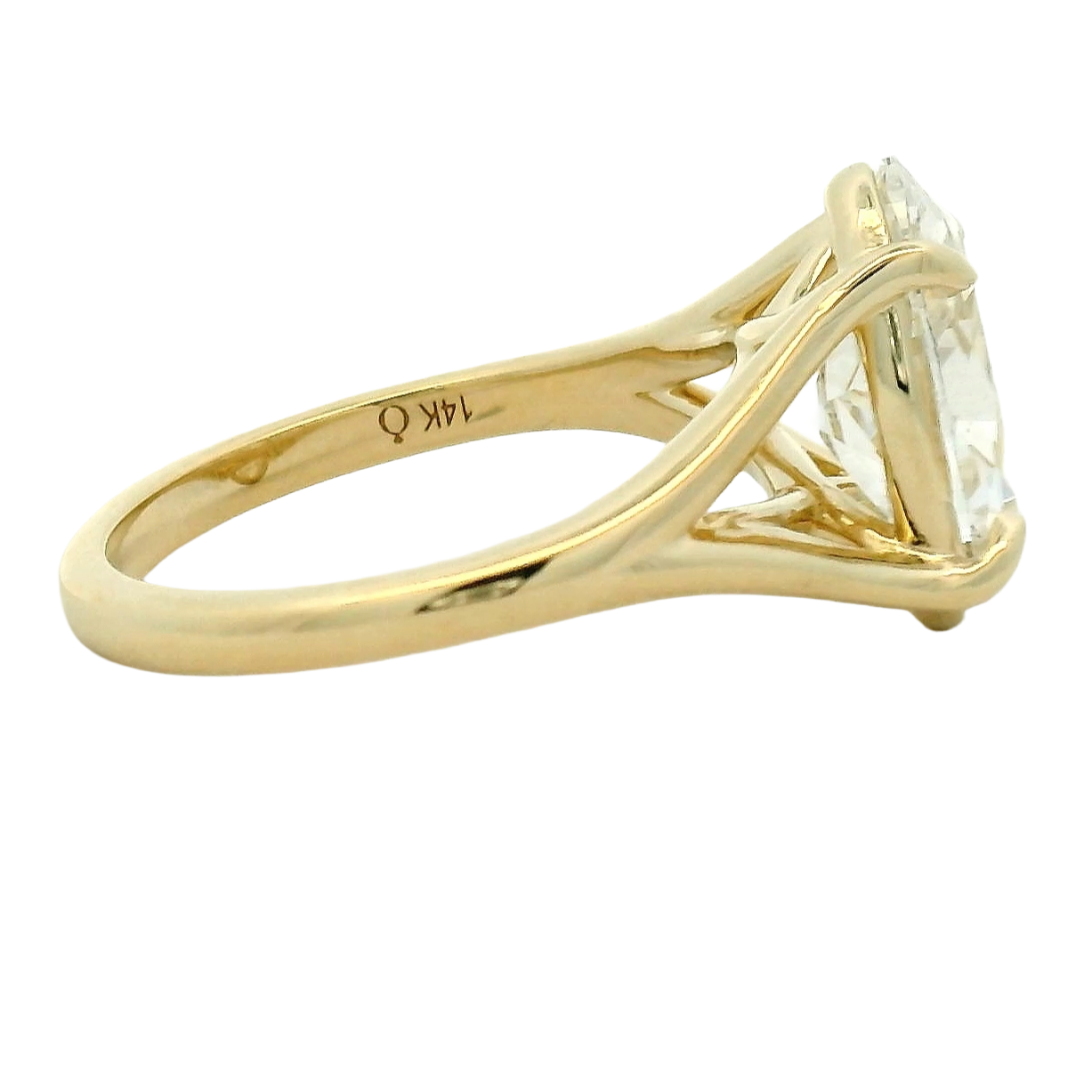 Marquise Diamond Split Shank Solitaire Ring in Yellow Gold
